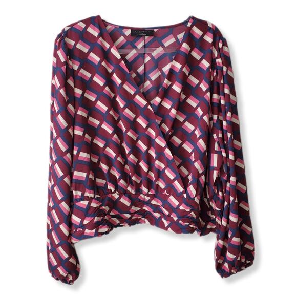 Lane Bryant Women Cross Front Wrap Blouse Top 24 3X Multicolor Geometric NEW - Picture 2 of 12